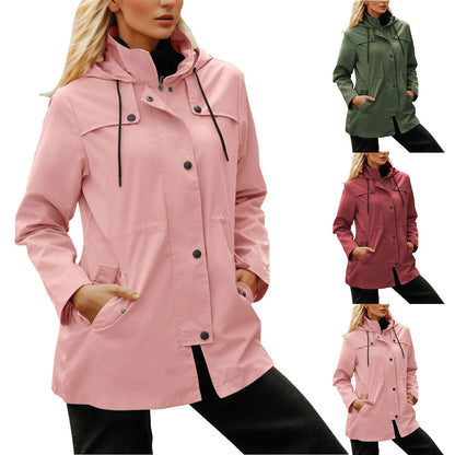 Women's Lightweight Hooded Windbreaker Jacket with Zip Front for Outdoor Everyday Streetwear