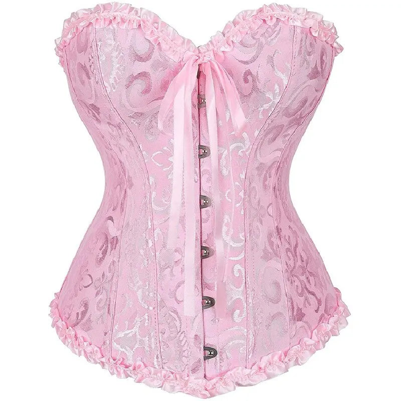 Floral Jacquard Overbust Corset with Sweetheart Neckline and Busk Closure