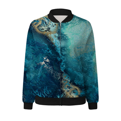 Women's Botanical Print Zip-Up Bomber Jacket with Contemporary Casual Streetwear Silhouette