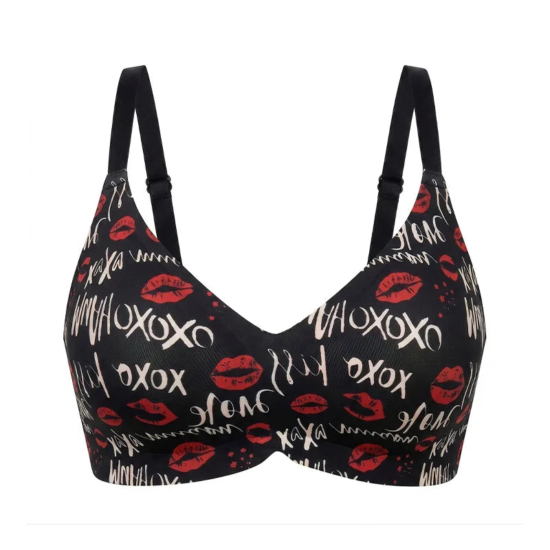 Cheerful Cherry Print Wire-Free Plunge Bra with Scalloped Trim