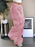 High Waist Cargo Pants with Flap Pockets Relaxed Wide Leg Streetwear Trousers