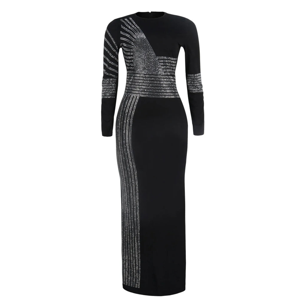 Metallic Stripe Cutout Gothic Eveningwear Bodycon Maxi Dress