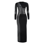 Metallic Stripe Cutout Gothic Eveningwear Bodycon Maxi Dress