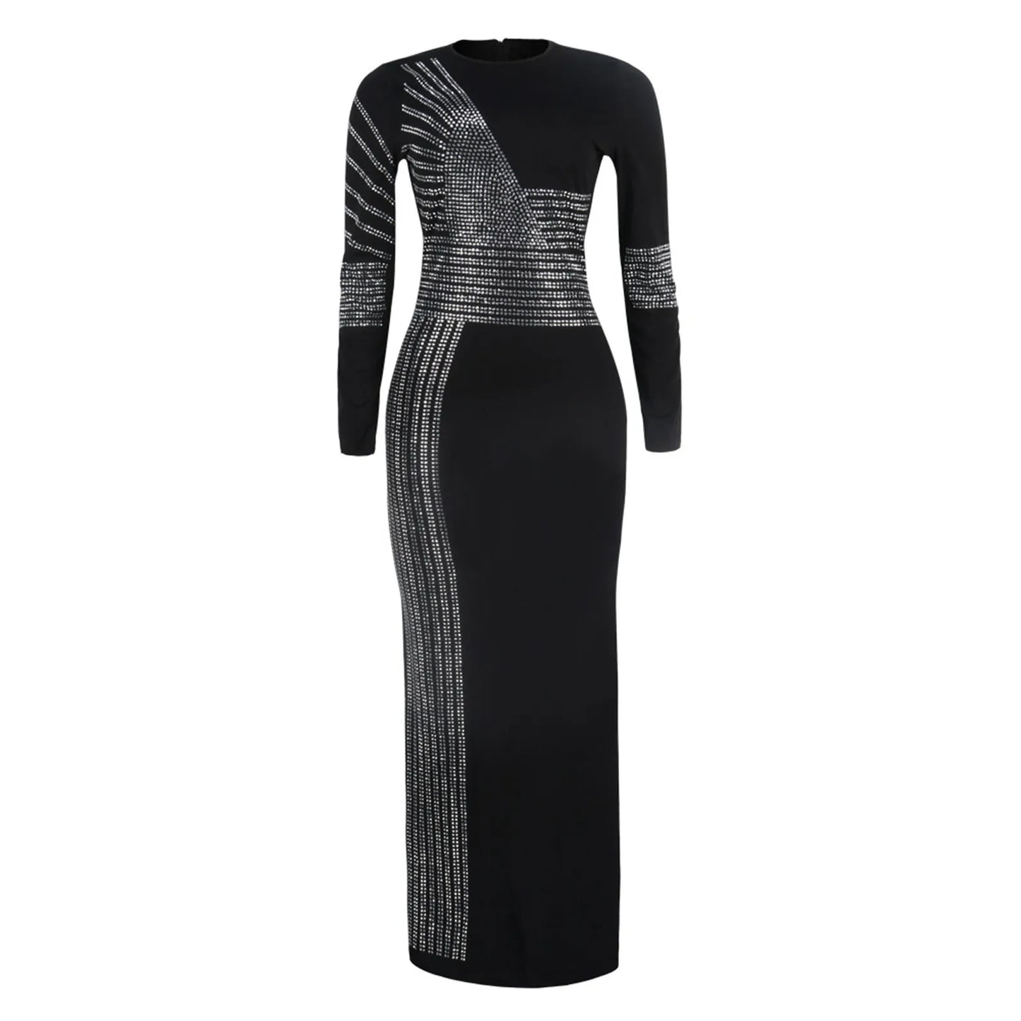 Metallic Stripe Cutout Gothic Eveningwear Bodycon Maxi Dress