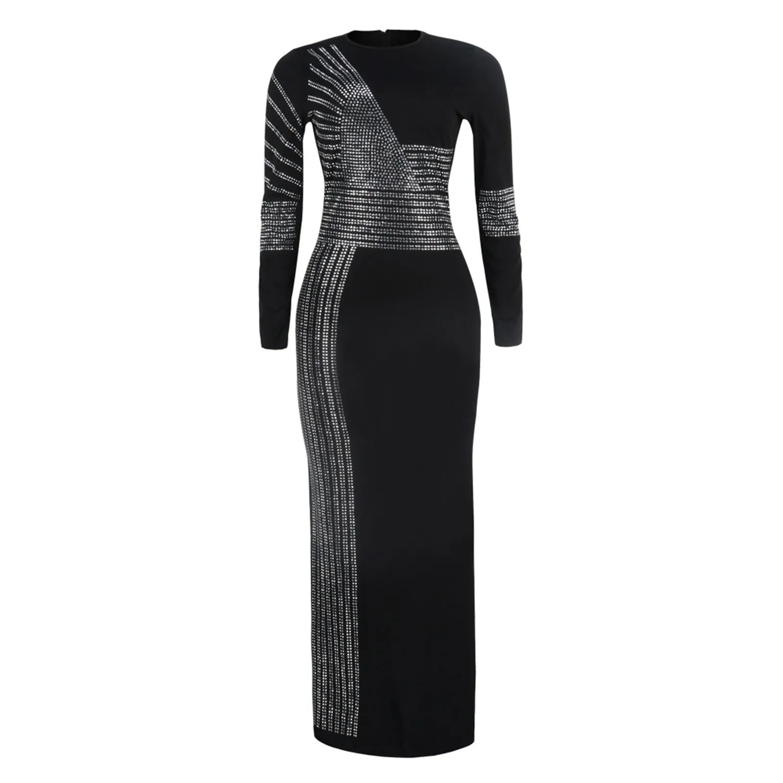 Metallic Stripe Cutout Gothic Eveningwear Bodycon Maxi Dress