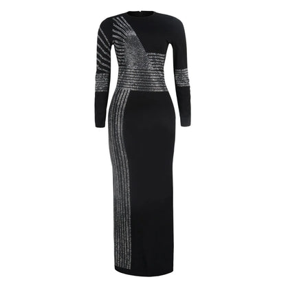 Metallic Stripe Cutout Gothic Eveningwear Bodycon Maxi Dress