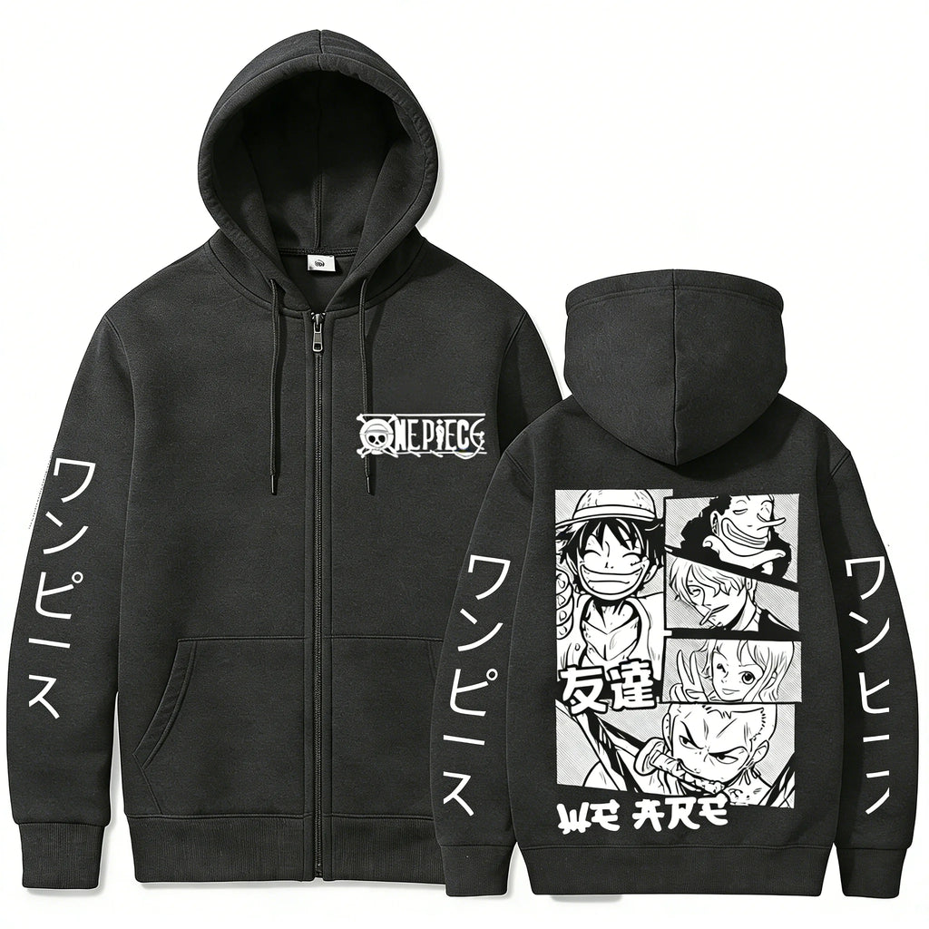 Anime-Inspired Manga Panel Zip Hoodie with Japanese Streetwear Design