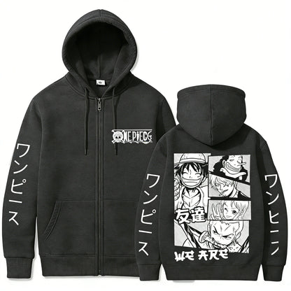 Anime-Inspired Manga Panel Zip Hoodie with Japanese Streetwear Design