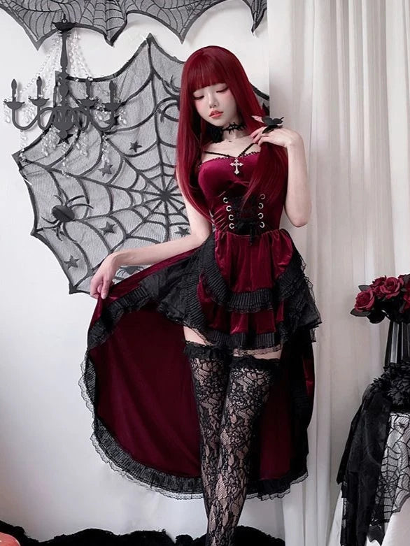 Dark Gothic Corset Dress with Dramatic Cape Alternative Fashion Styling