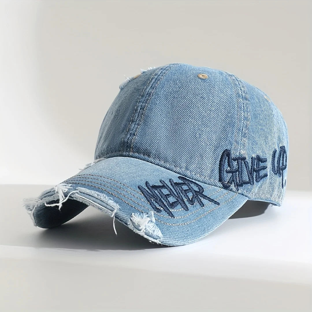 Vintage Distressed Baseball Cap Embroidered Curved Brim Casual Streetwear Fashion Hat