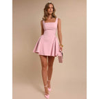 Minimal Sleeveless Mini Dress with Structured Flared Skirt Silhouette