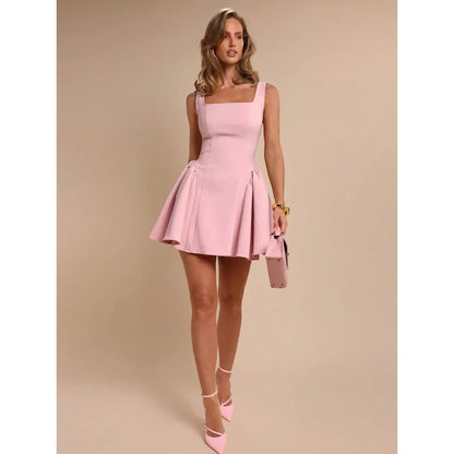 Minimal Sleeveless Mini Dress with Structured Flared Skirt Silhouette