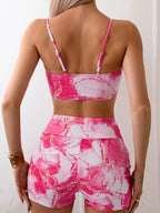 Vibrant Pink Tie-Dye High-Waisted Swim Set with Ruched Drawstring Bralette