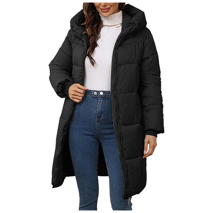 Women's Long Hooded Quilted Puffer Coat Warm Casual Winter Zip-Up Outerwear
