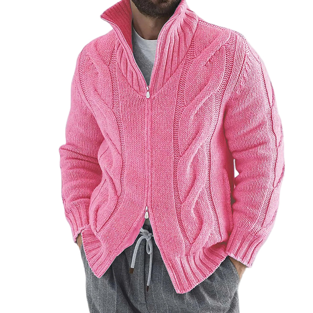 Men's Textured Zip Front Knit Cardigan with Relaxed Casual Hooded Design