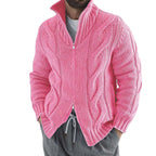 Men's Textured Zip Front Knit Cardigan with Relaxed Casual Hooded Design