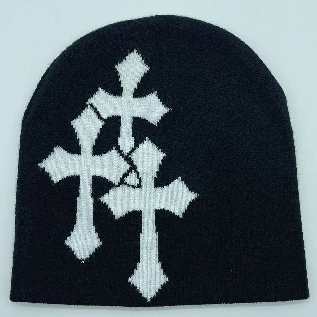 Abstract Graphic Polyester Knit Beanie for Modern Streetwear Casual Winter Everyday Fashion Style