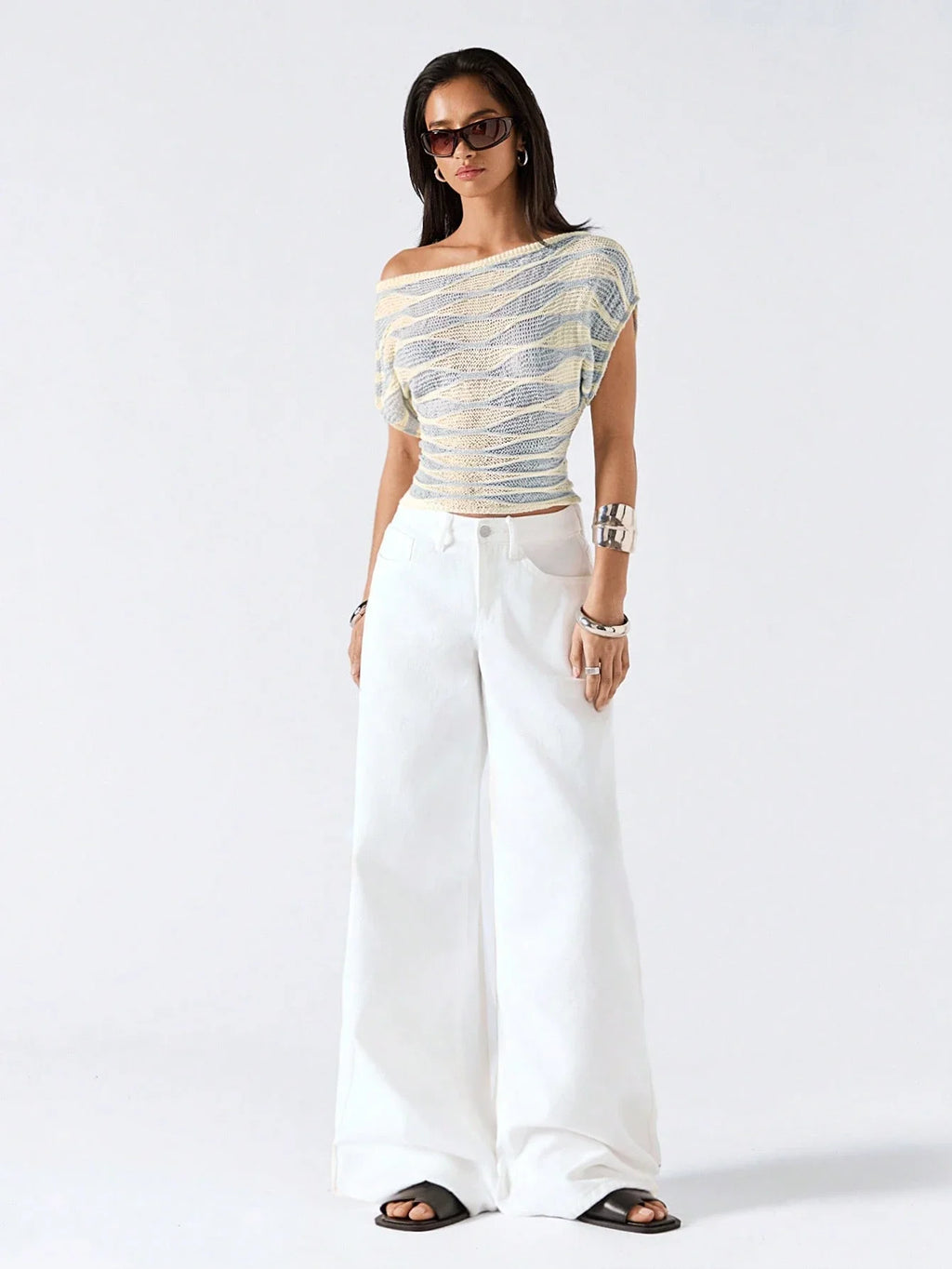 Off Shoulder Striped Knit Crop Top with Relaxed Summer Streetwear Style