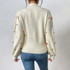 Women's Polka Dot Textured Knit Relaxed Fit Contemporary Sweater Pullover