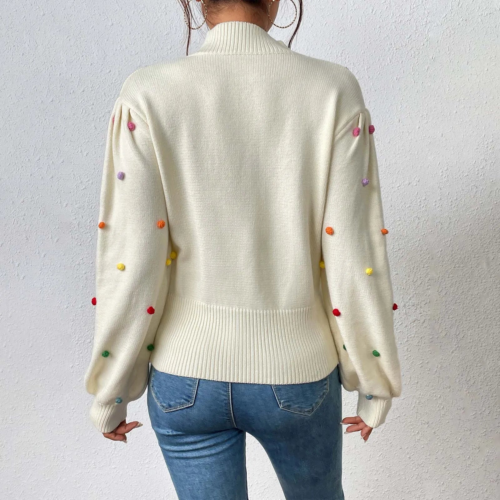 Women's Polka Dot Textured Knit Relaxed Fit Contemporary Sweater Pullover