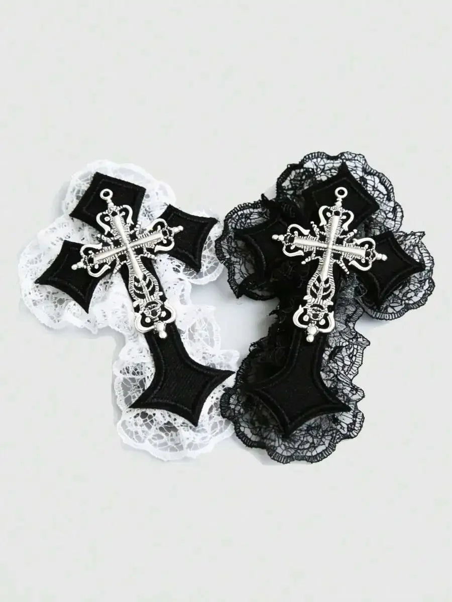 Gothic Lace Cross Hair Clips Y2K Alternative Statement Hair Accessories