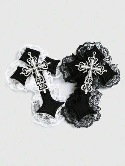 Gothic Lace Cross Hair Clips Y2K Alternative Statement Hair Accessories