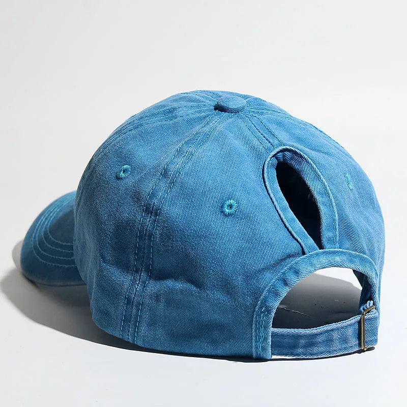 Washed Ponytail Baseball Cap Adjustable Curved Brim Casual Streetwear Outdoor Hat