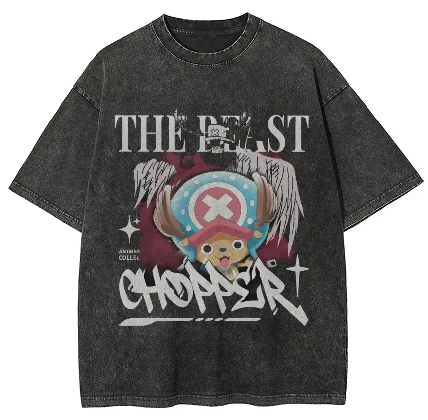 Retro Pirate Manga Oversized Vintage Washed Streetwear Graphic T-Shirt