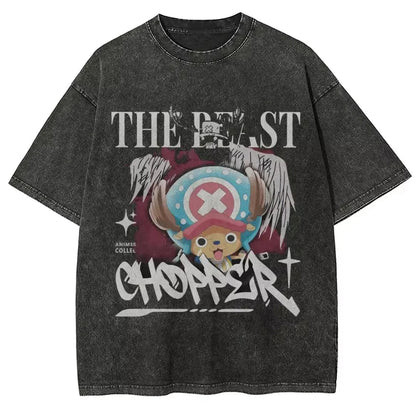 Retro Pirate Manga Oversized Vintage Washed Streetwear Graphic T-Shirt