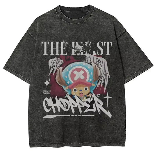 Retro Pirate Manga Oversized Vintage Washed Streetwear Graphic T-Shirt