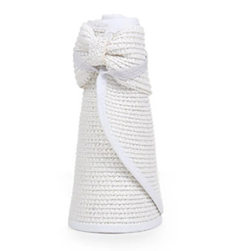 Foldable Wide Brim Straw Visor Hat with Open Top Design for Beach and Summer Travel