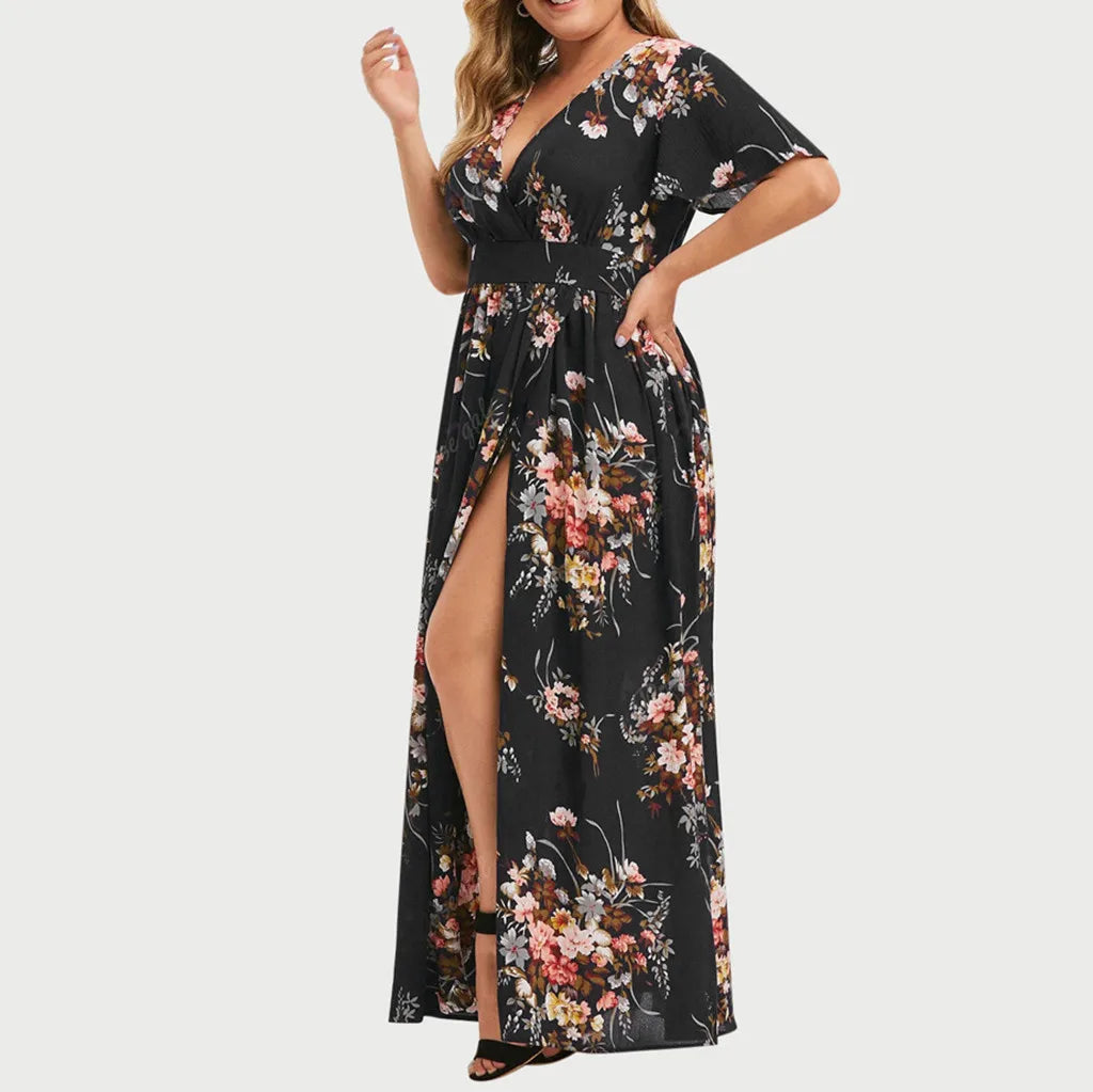 Romantic Floral Wrap Front Alternative Fashion Maxi Dress