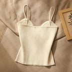 Ribbed Button Front Crop Top with Spaghetti Straps Contemporary Streetwear Style