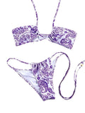 Purple Paisley and Floral Print Halter String Bikini