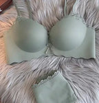 Smooth Contour Seamless Push-Up Bra and Matching Panty with Scalloped Lace Edging