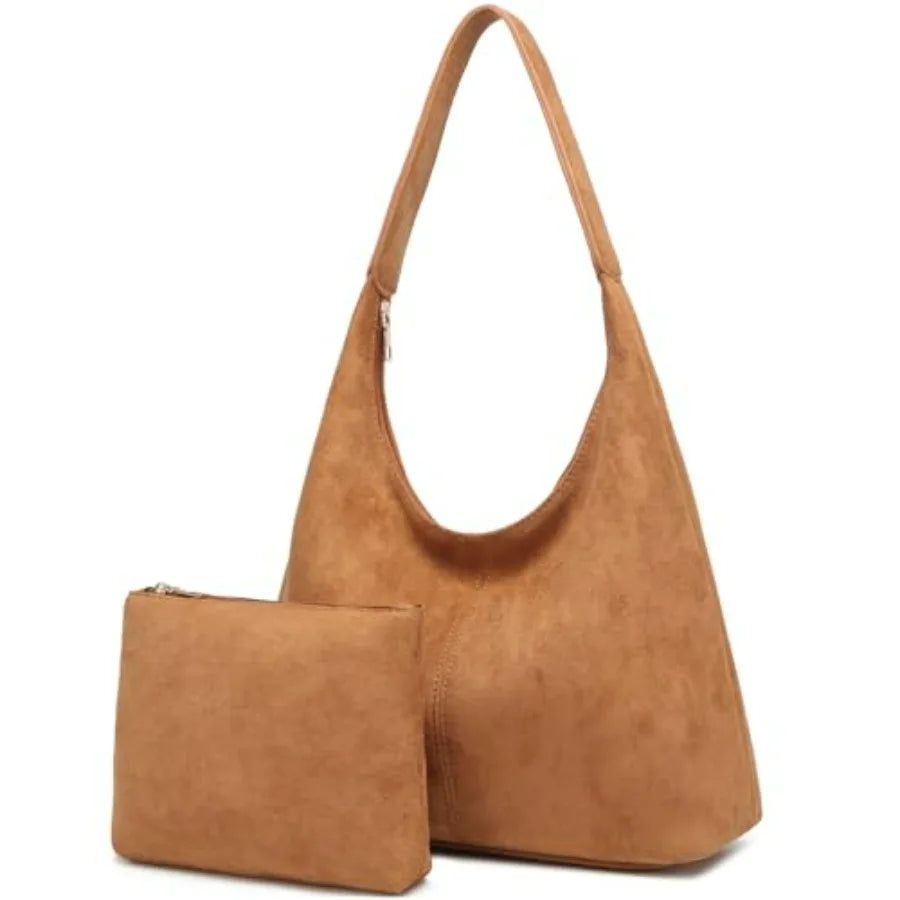 Soft Suede Style Crescent Hobo Bag with Relaxed Shoulder Carry Design