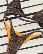 Fierce Leopard Print Plunge Triangle Bikini Set with Metallic Ring Accents