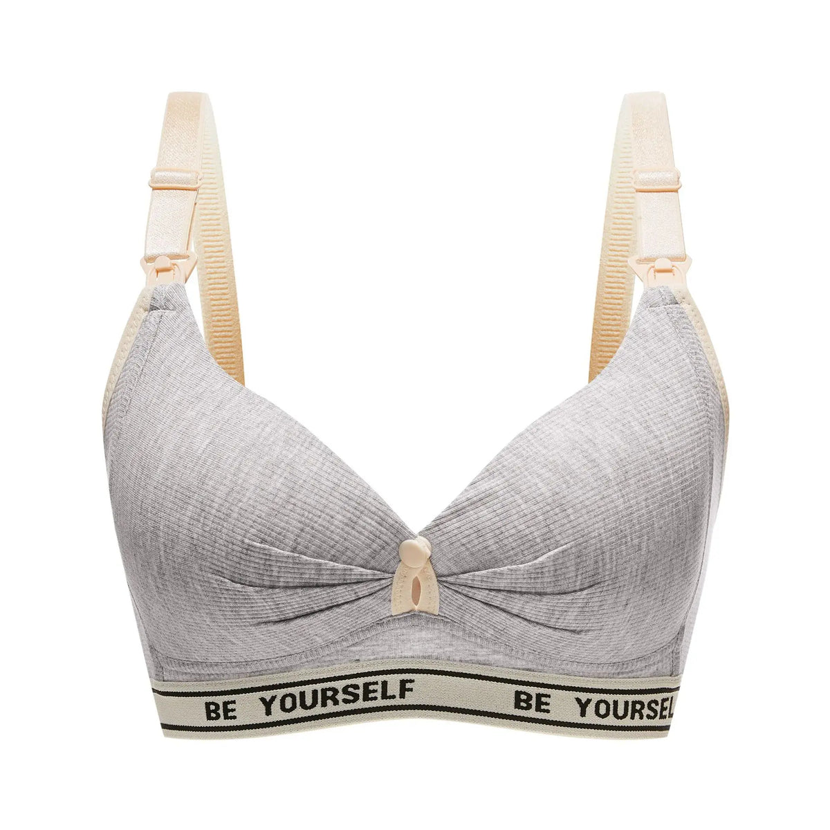 Heathered Grey Wireless Nursing Bra with Drop-Down Clips and Lettered Underband