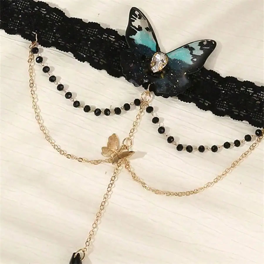 Gothic Butterfly Upper Arm Cuff with Crystal Drop Chain Accents