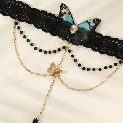 Gothic Butterfly Upper Arm Cuff with Crystal Drop Chain Accents