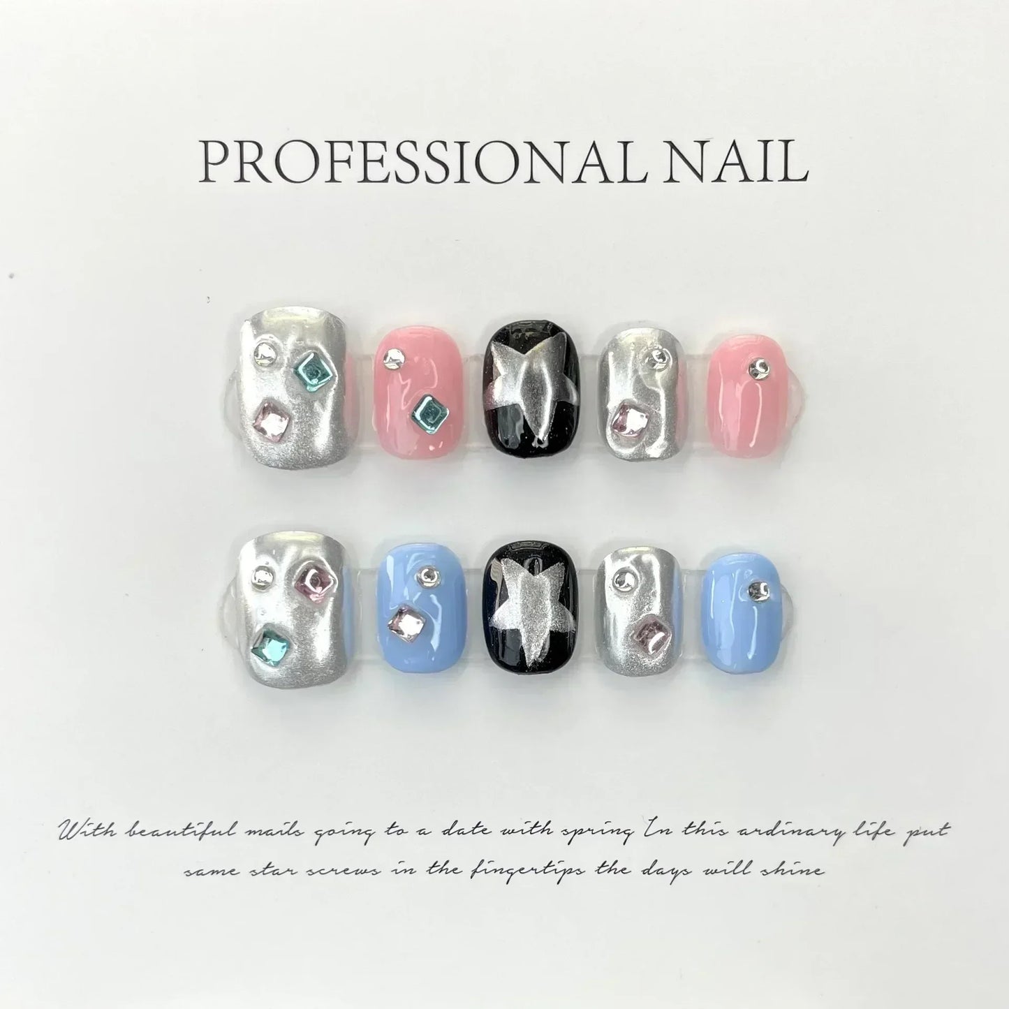Celestial Gothic Press On Nails with Alternative Charm Inspired Artwork