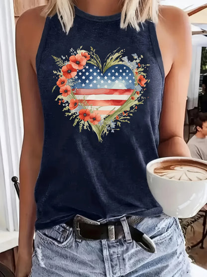 Graphic Heart Print Tank Top with Relaxed Fit Casual Everyday Streetwear Style