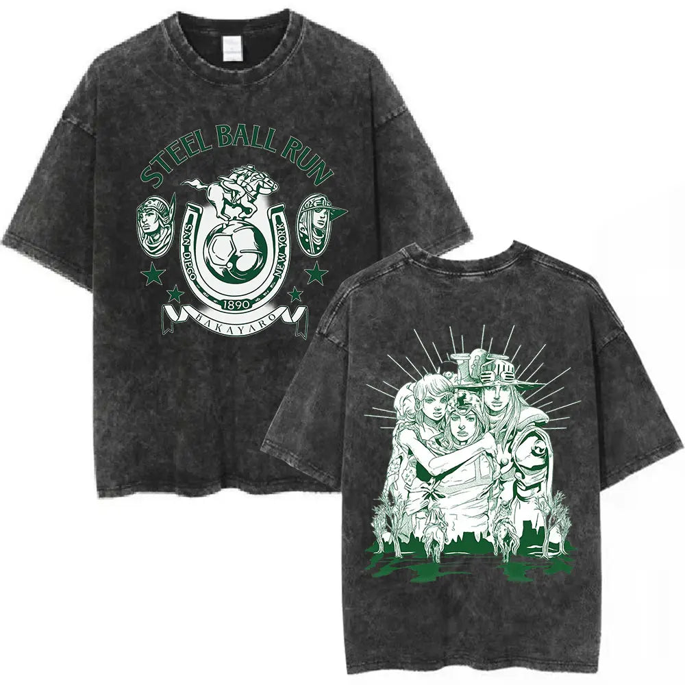 Anime Goth Dark Washed Streetwear Tee with Occult Manga Graphic Artwork
