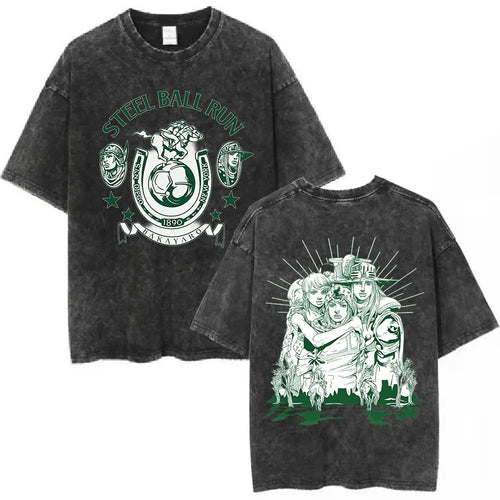 Anime Goth Dark Washed Streetwear Tee with Occult Manga Graphic Artwork - BigCat Streetwear