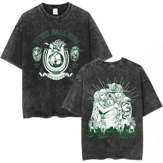 Anime Goth Dark Washed Streetwear Tee with Occult Manga Graphic Artwork