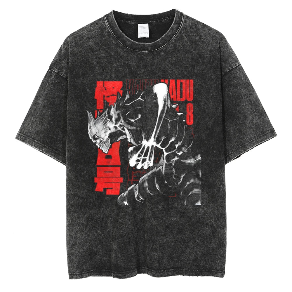 Dark Manga Monster Oversized Vintage Washed Streetwear Graphic T-Shirt