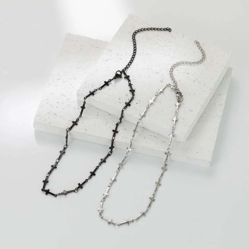 Vintage Gothic Cross Choker Necklace With Punk Chain Alternative Streetwear Fashion Styling