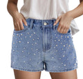 Women's High Waist Denim Style Shorts with Decorative Stud Details and Everyday Casual Fit
