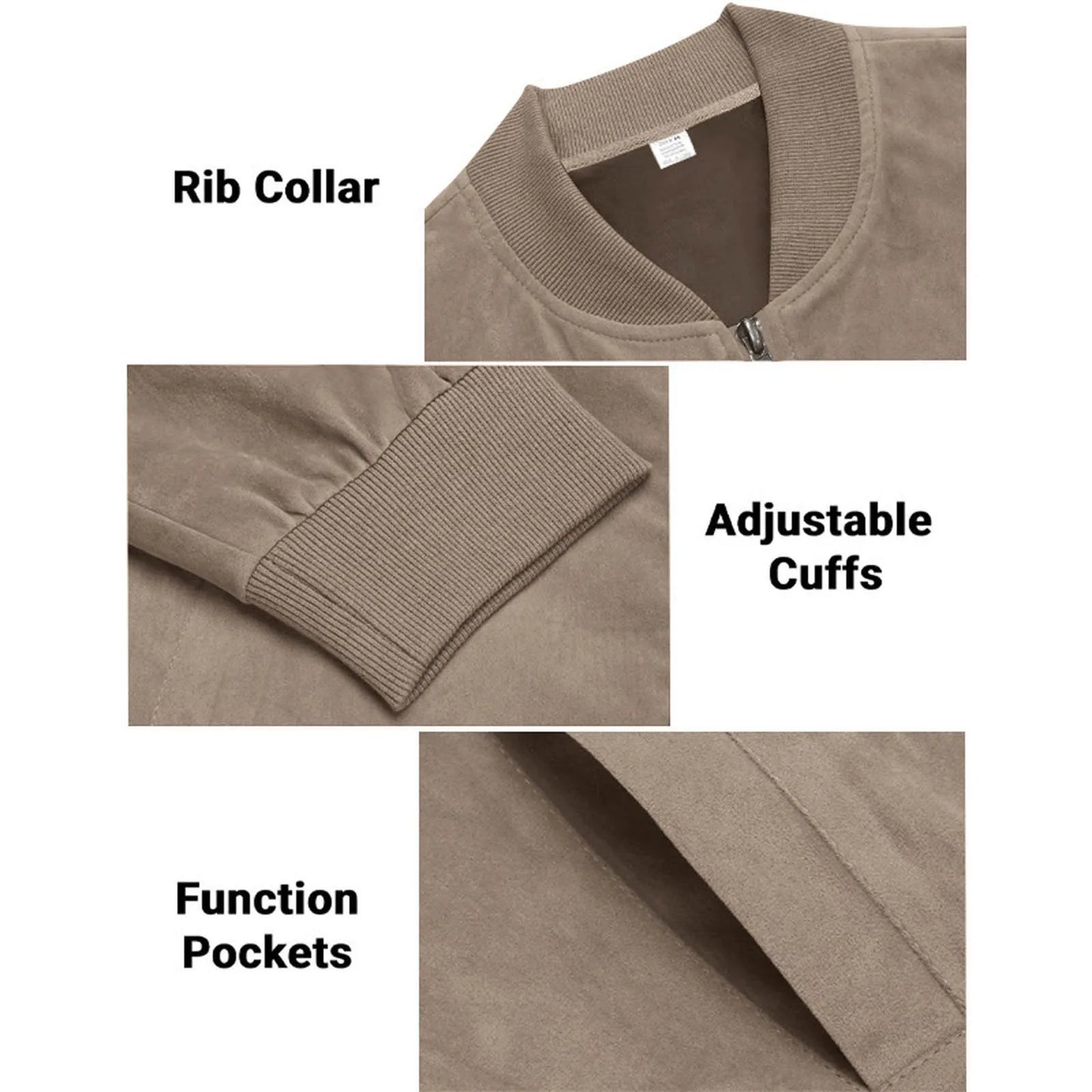 Men's Suede-Style Zip Bomber Jacket with Minimalist Streetwear Design