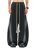 Men's Wide Leg Drawstring Sweatpants with Contrast Panel Design and Relaxed Fit